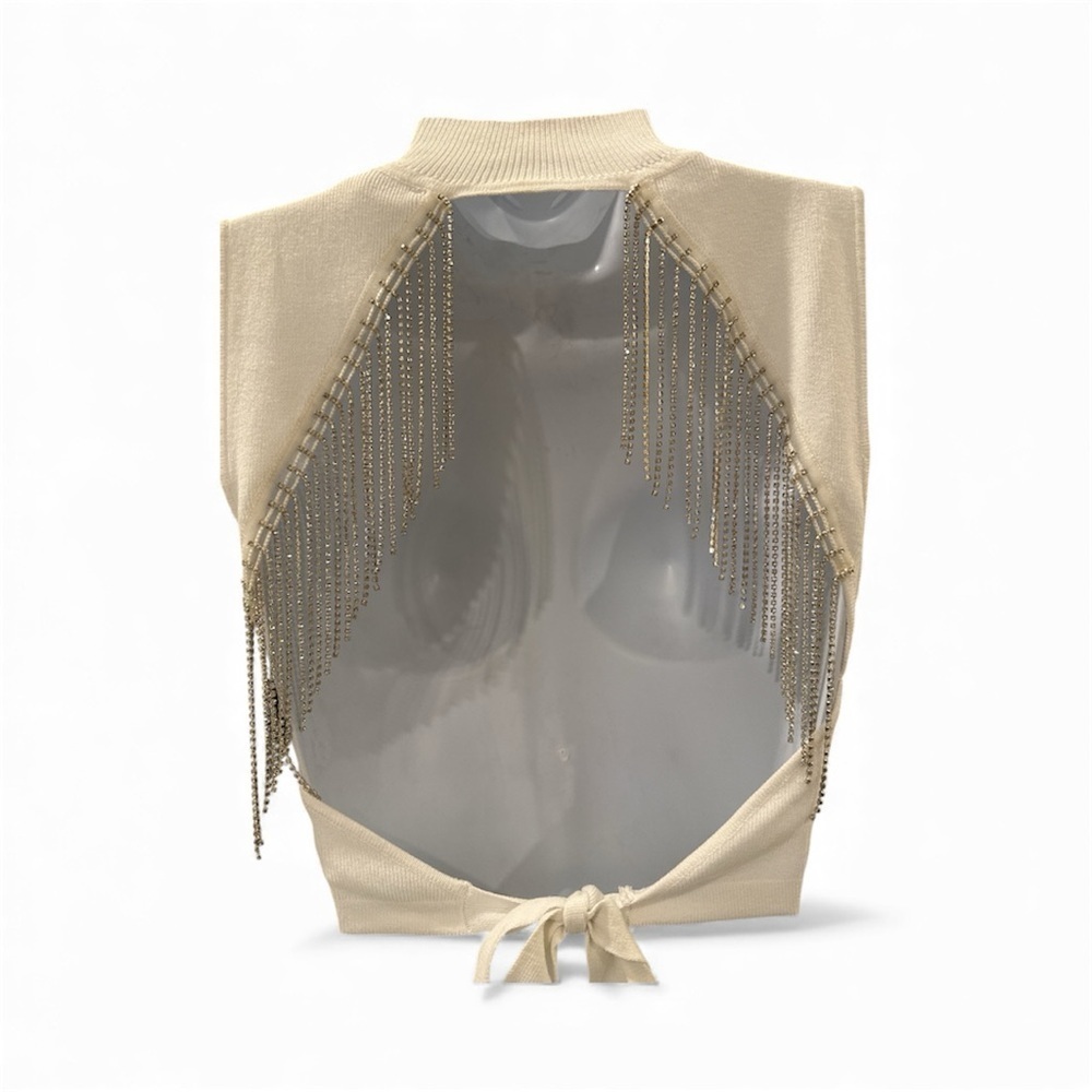 Cloud Ten- Elegant White Crop Top With Fringe Details View 3